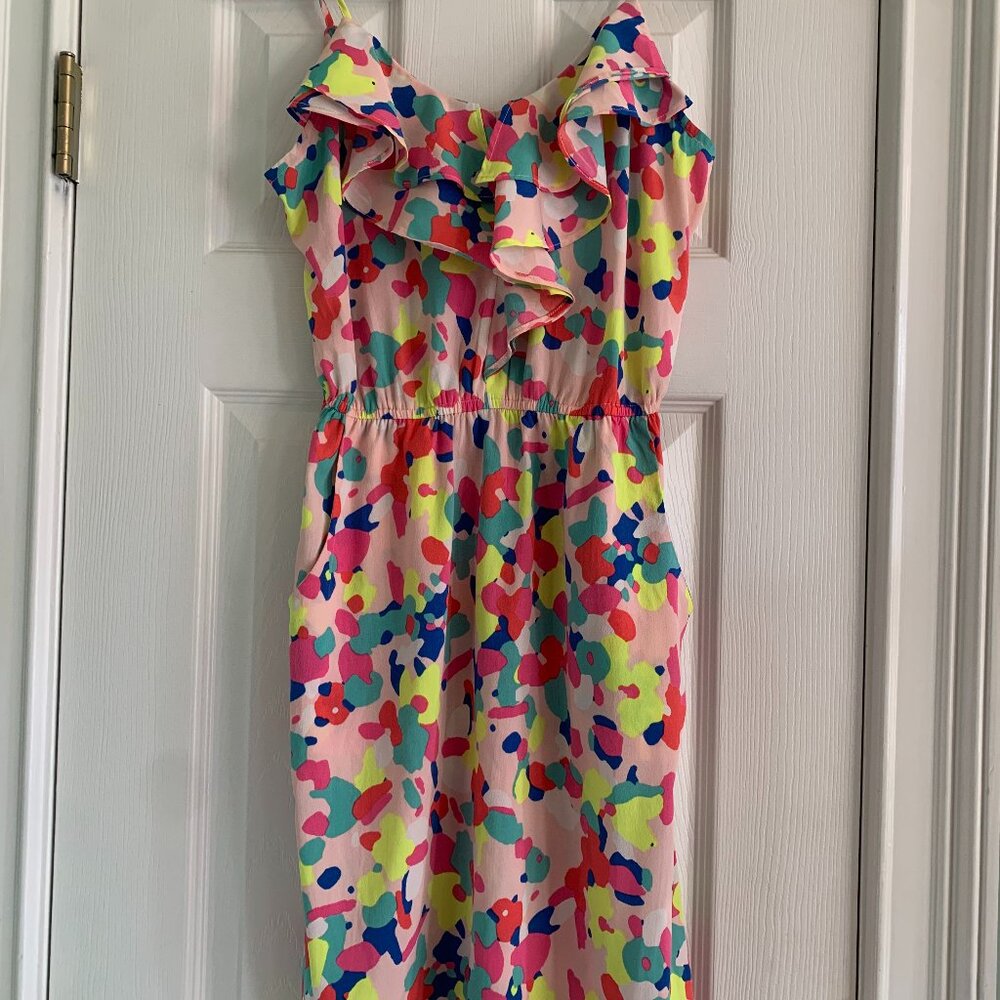 Womens Red Camel Abstract Print Dress Size S with Spaghetti Straps and Pockets